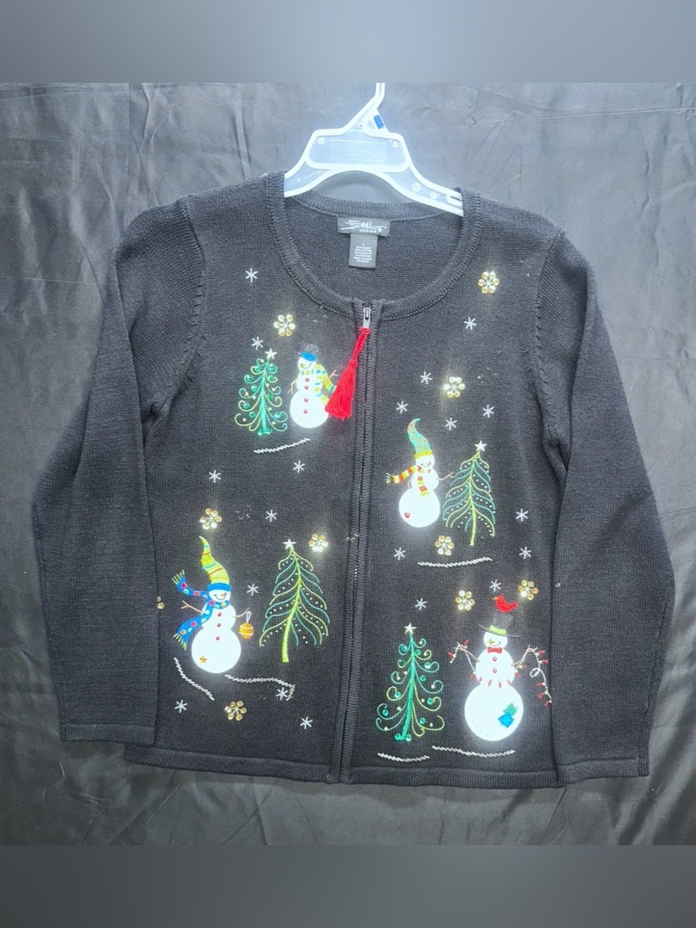 #C-23 Women’s Black Holiday Snowman Zip-Up Sweater Jacket